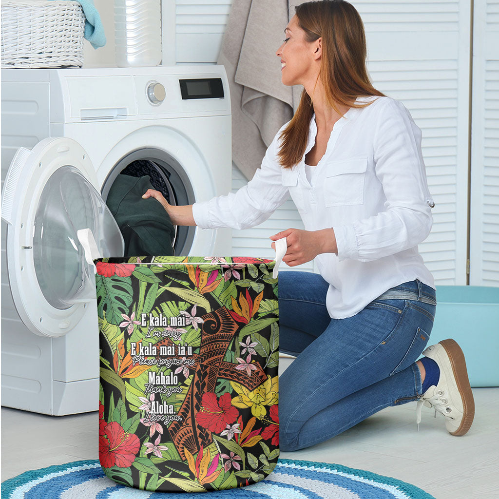 Mahalo Hawaii Ho'oponopono Pule Laundry Basket Polynesian Pattern Cross LT7 - Polynesian Pride