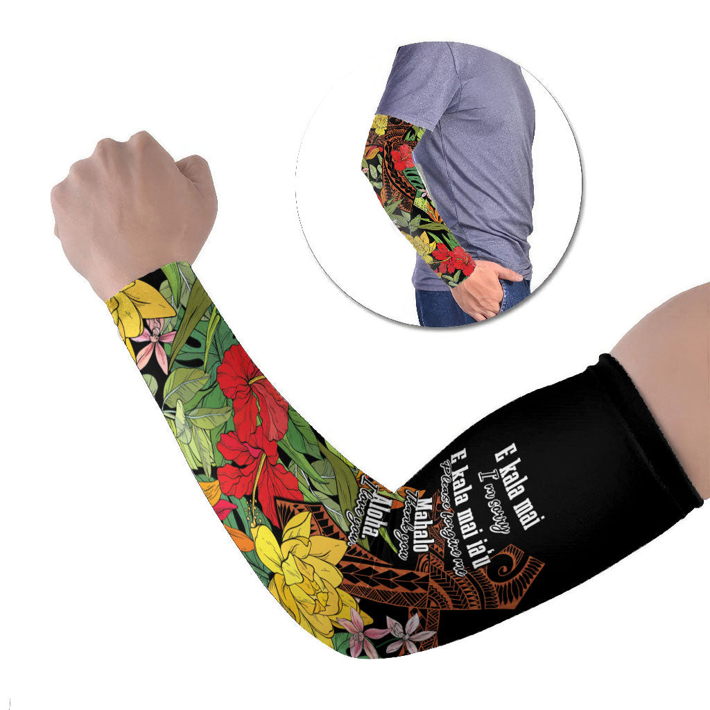 Mahalo Hawaii Ho'oponopono Pule Arm Sleeves Polynesian Pattern Cross LT7 Set of 2 Black - Polynesian Pride