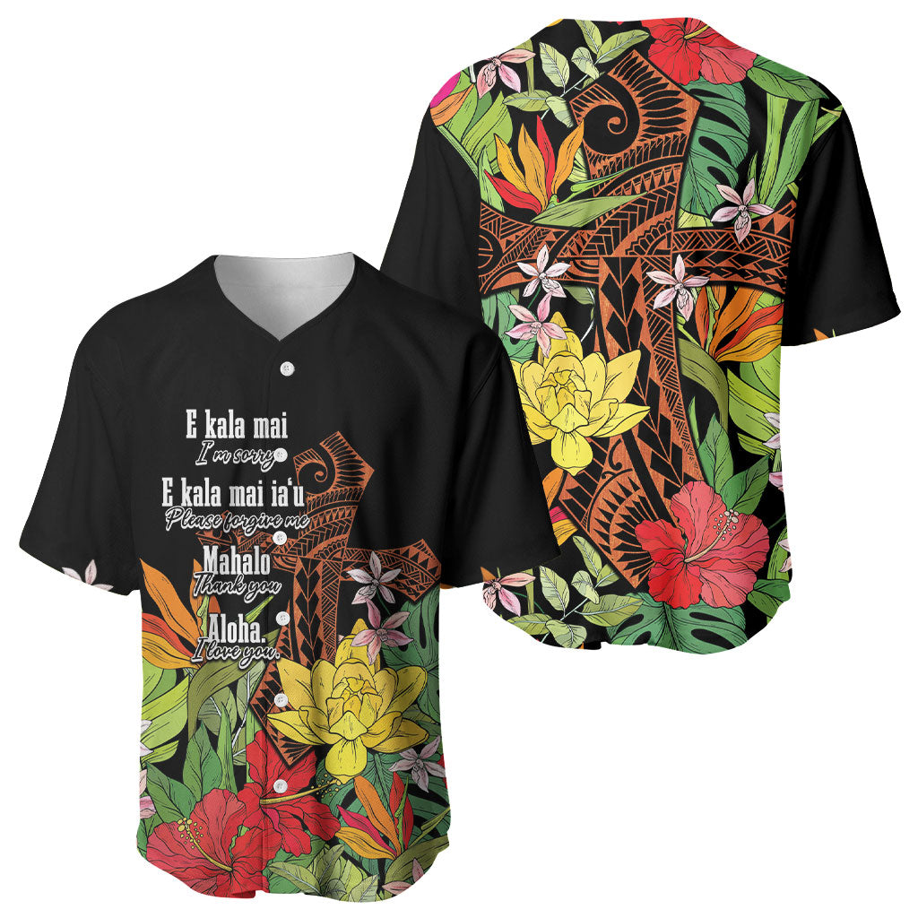 Mahalo Hawaii Ho'oponopono Pule Baseball Jersey Polynesian Pattern Cross LT7 - Polynesian Pride