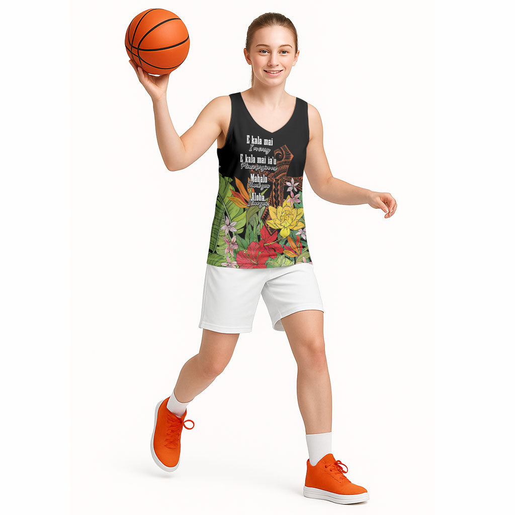 Mahalo Hawaii Ho'oponopono Pule Basketball Jersey Polynesian Pattern Cross