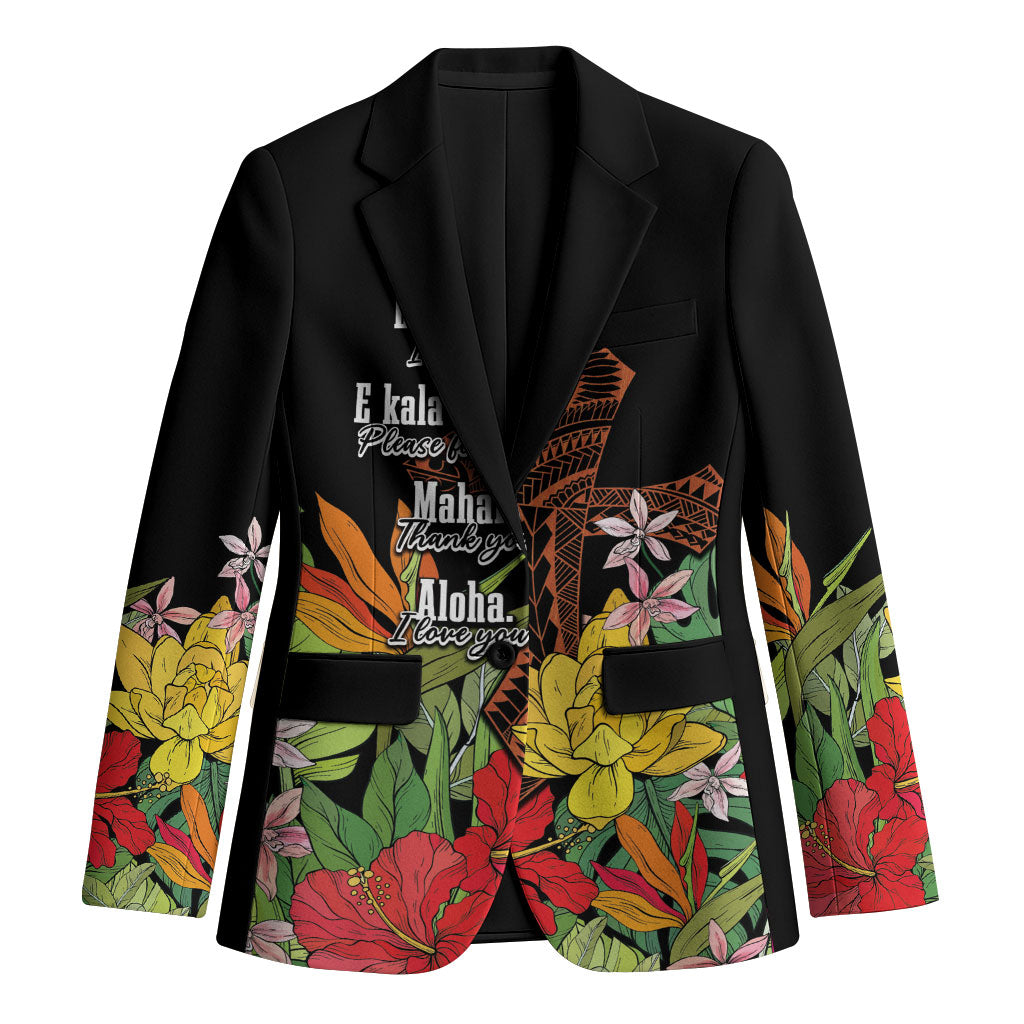 Mahalo Hawaii Ho'oponopono Pule Blazer Polynesian Pattern Cross LT7 Unisex Black - Polynesian Pride
