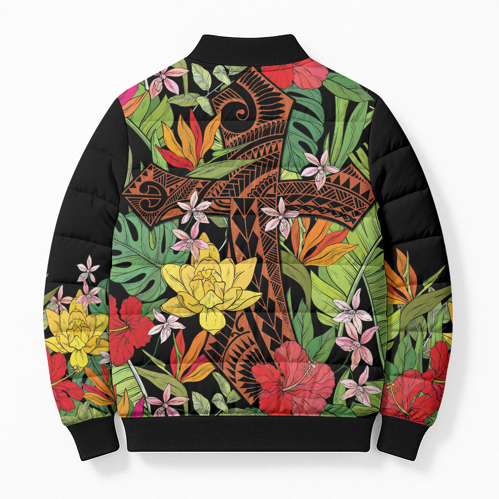 Mahalo Hawaii Ho'oponopono Pule Bomber Puffer Jacket Polynesian Pattern Cross LT7 - Polynesian Pride