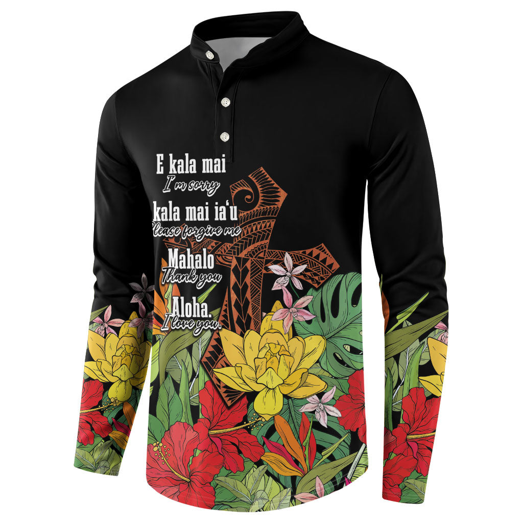 Mahalo Hawaii Ho'oponopono Pule Button Sweatshirt Polynesian Pattern Cross LT7 - Polynesian Pride