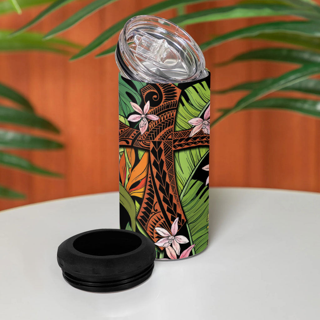 Mahalo Hawaii Ho'oponopono Pule 4 in 1 Can Cooler Tumbler Polynesian Pattern Cross LT7 - Polynesian Pride