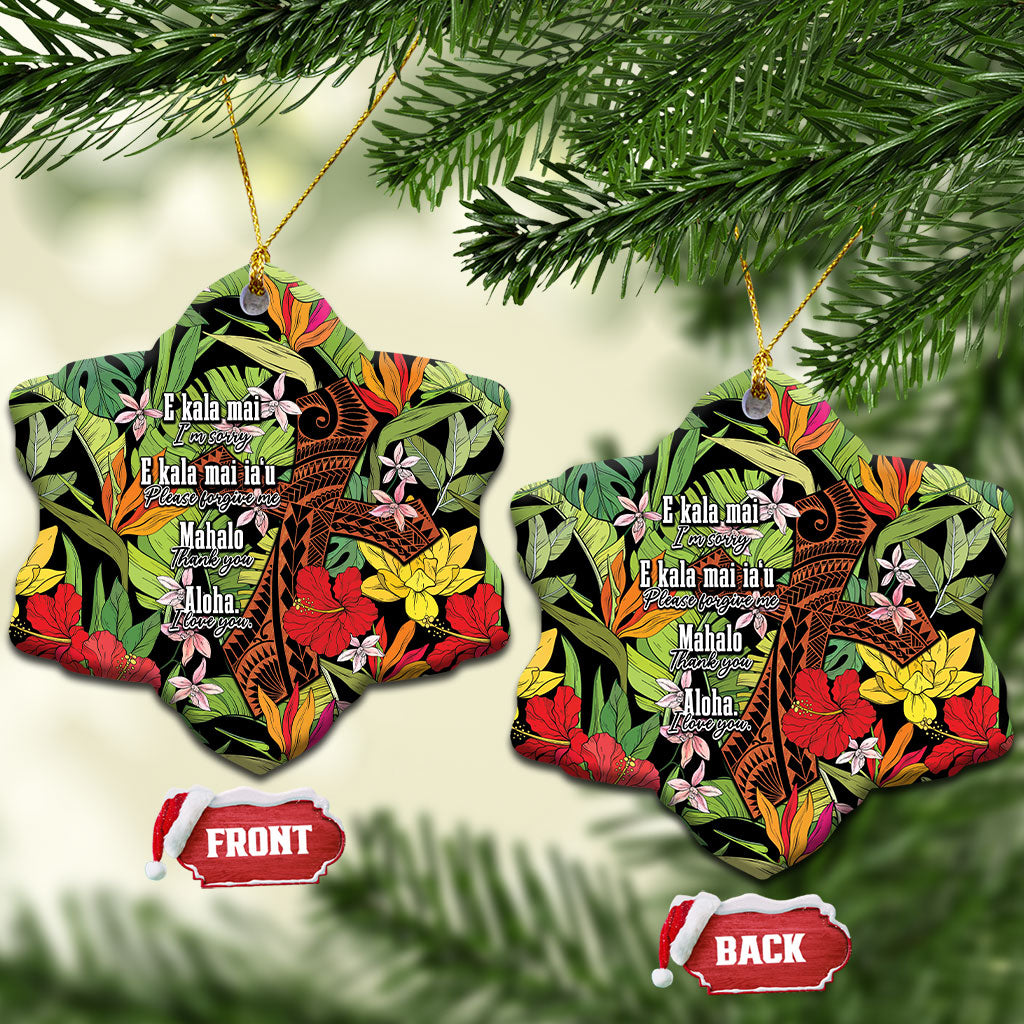 Mahalo Hawaii Ho'oponopono Pule Ceramic Ornament Polynesian Pattern Cross