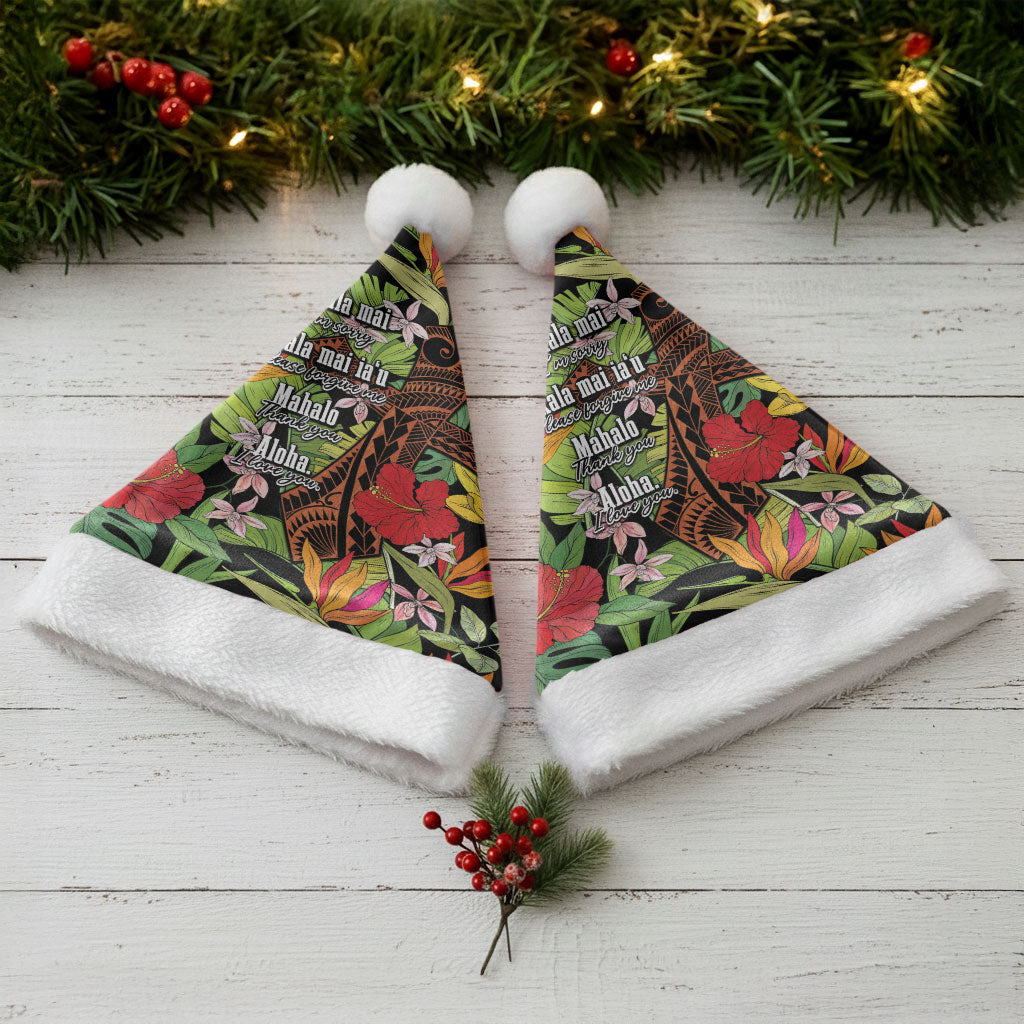Mahalo Hawaii Ho'oponopono Pule Christmas Santa Hat Polynesian Pattern Cross