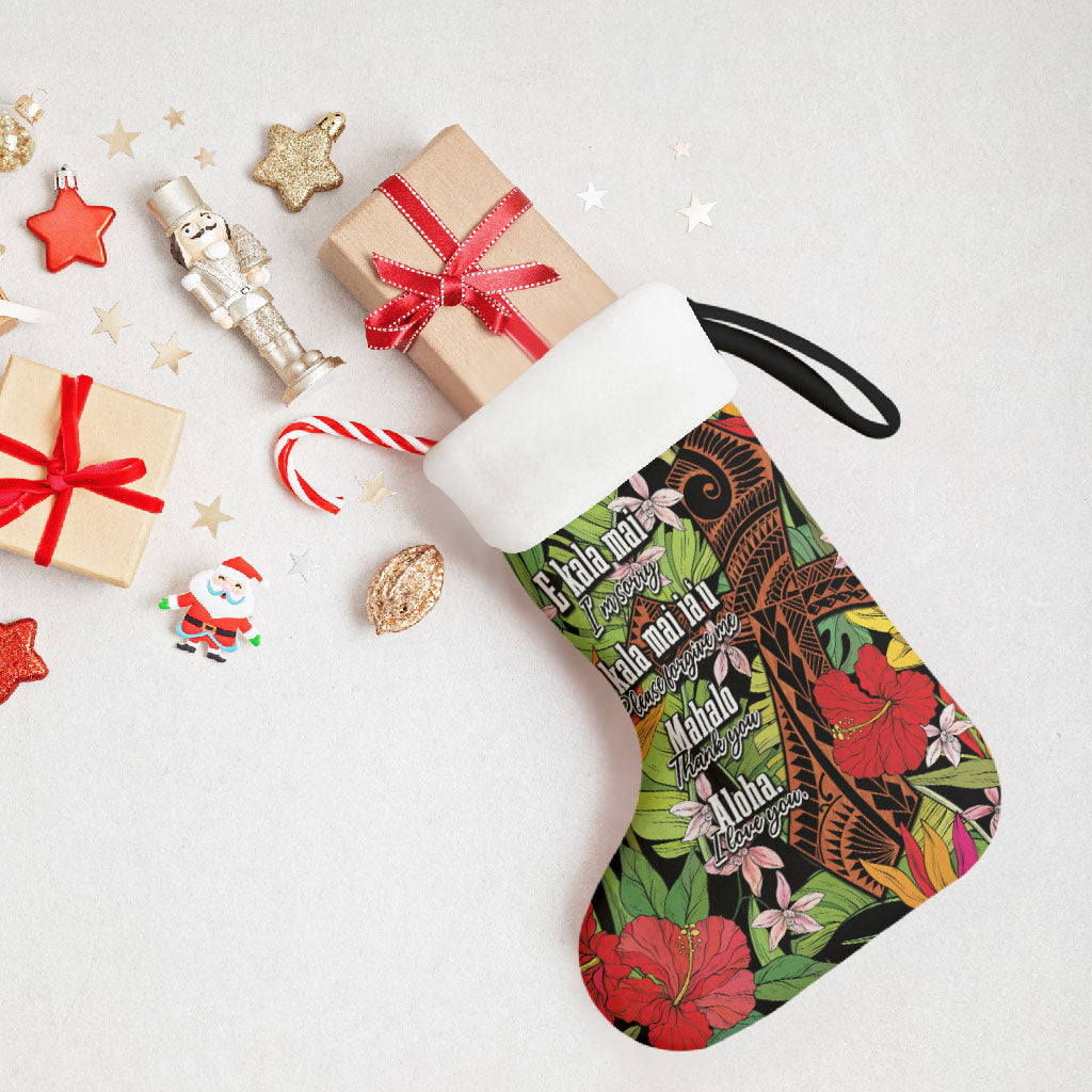 Mahalo Hawaii Ho'oponopono Pule Christmas Stocking Polynesian Pattern Cross