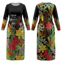 Mahalo Hawaii Ho'oponopono Pule Couples Matching Long Sleeve Bodycon Dress and Long Sleeve Button Shirt Polynesian Pattern Cross LT7 - Polynesian Pride