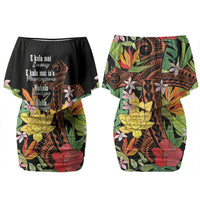 Mahalo Hawaii Ho'oponopono Pule Couples Matching Off Shoulder Short Dress and Hawaiian Shirt Polynesian Pattern Cross LT7 - Polynesian Pride