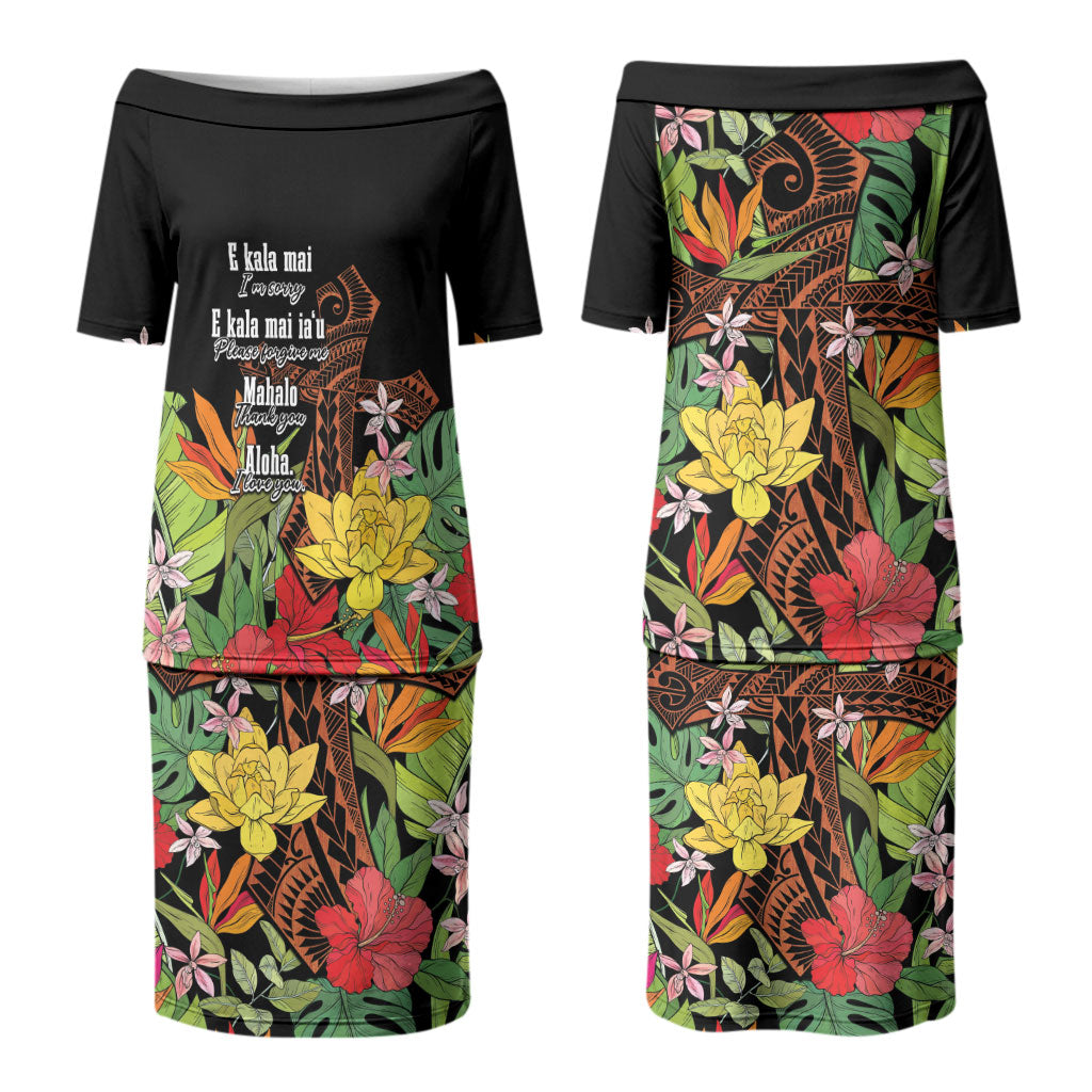 Mahalo Hawaii Ho'oponopono Pule Couples Matching Puletasi and Hawaiian Shirt Polynesian Pattern Cross LT7 - Polynesian Pride