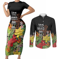 Mahalo Hawaii Ho'oponopono Pule Couples Matching Short Sleeve Bodycon Dress and Long Sleeve Button Shirt Polynesian Pattern Cross LT7 Black - Polynesian Pride