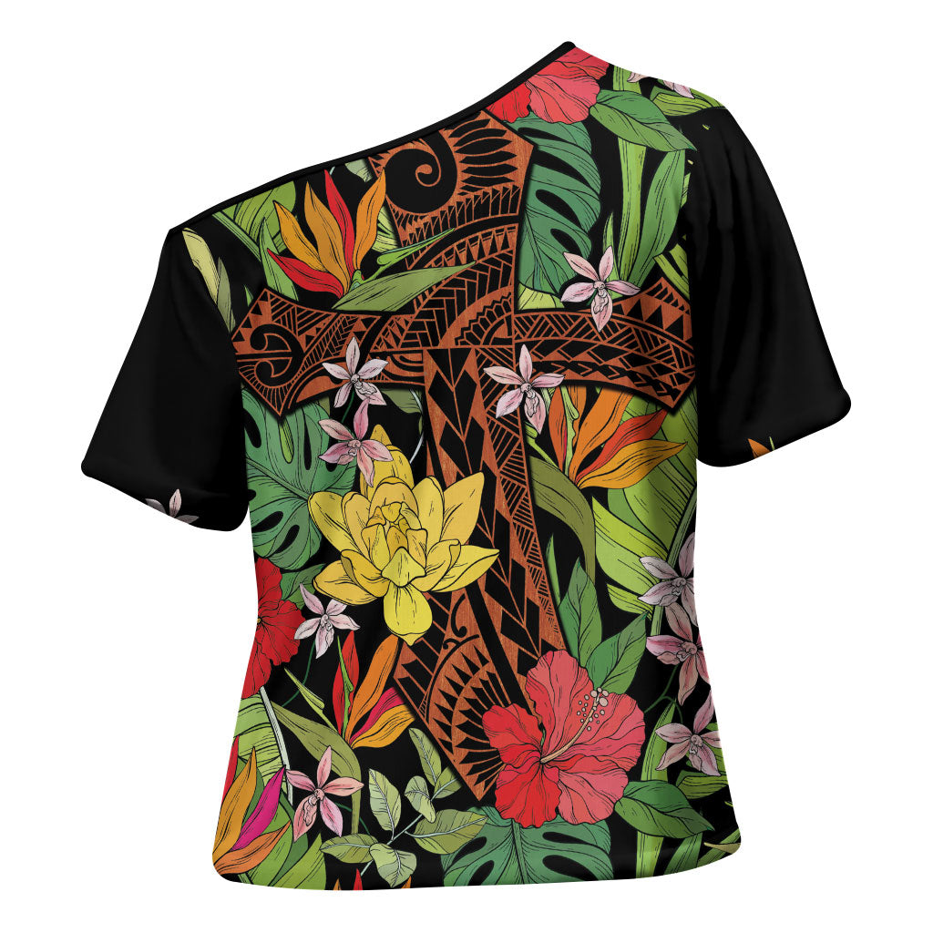 Mahalo Hawaii Ho'oponopono Pule Cross Shoulder Shirt Polynesian Pattern Cross LT7 - Polynesian Pride