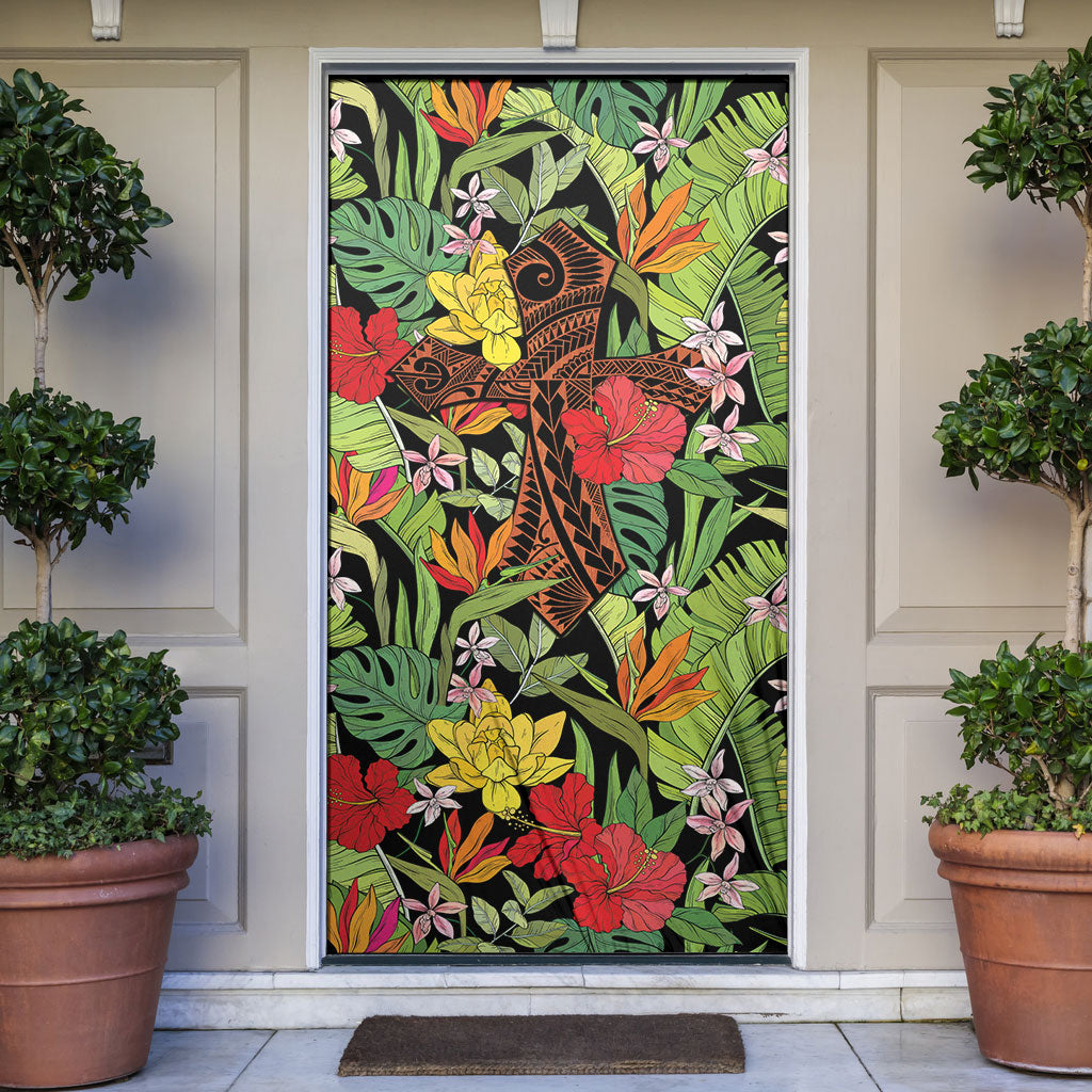 Mahalo Hawaii Ho'oponopono Pule Door Cover Polynesian Pattern Cross