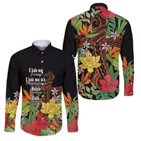 Mahalo Hawaii Ho'oponopono Pule Family Matching Mermaid Dress and Hawaiian Shirt Polynesian Pattern Cross LT7 Dad's Shirt - Long Sleeve Black - Polynesian Pride