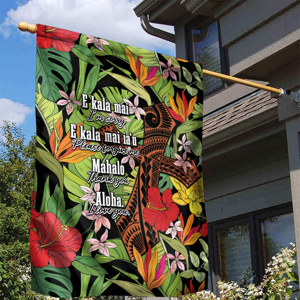 Mahalo Hawaii Ho'oponopono Pule Garden Flag Polynesian Pattern Cross LT7 - Polynesian Pride