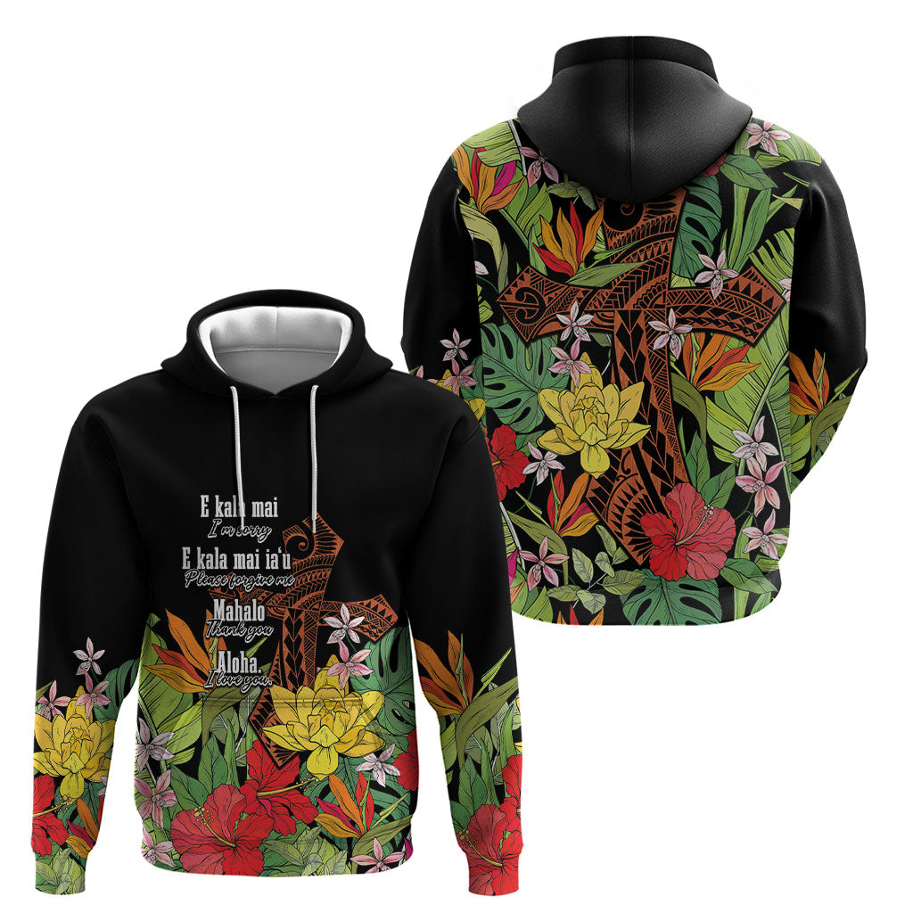 Mahalo Hawaii Ho'oponopono Pule Hoodie Polynesian Pattern Cross LT7 - Polynesian Pride