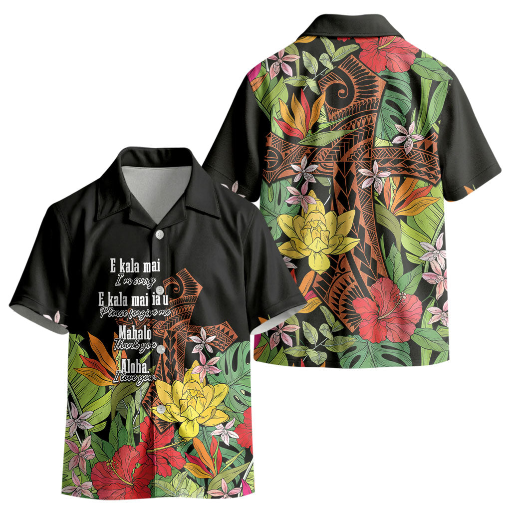 Mahalo Hawaii Ho'oponopono Pule Kid Hawaiian Shirt Polynesian Pattern Cross LT7 - Polynesian Pride