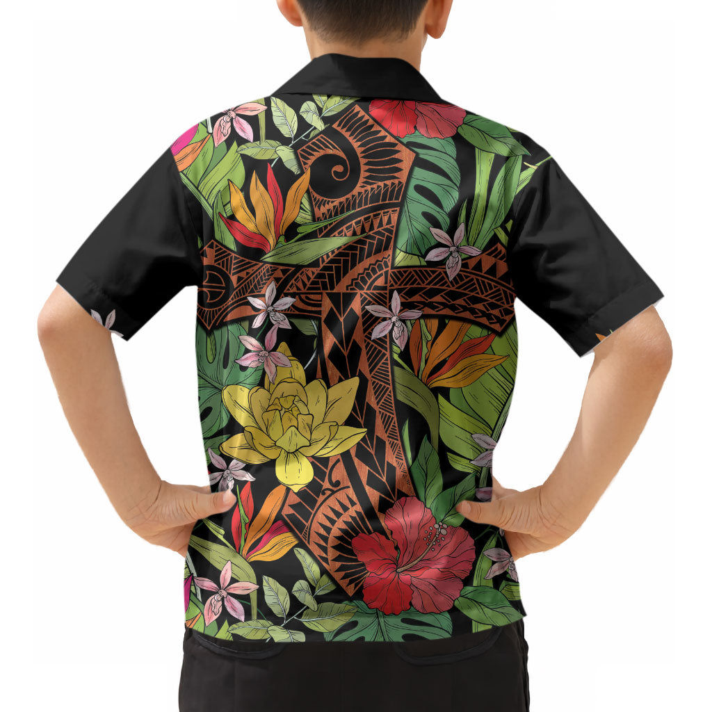 Mahalo Hawaii Ho'oponopono Pule Kid Hawaiian Shirt Polynesian Pattern Cross LT7 - Polynesian Pride