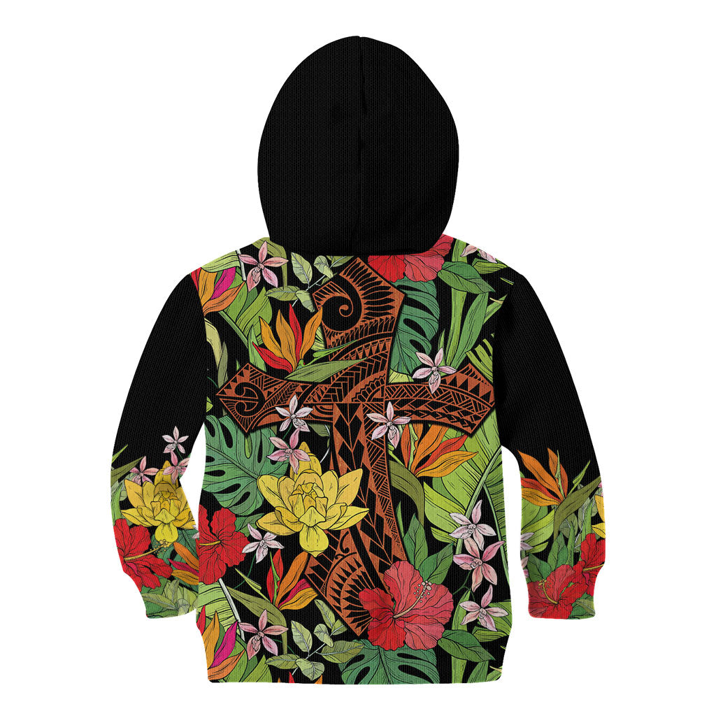 Mahalo Hawaii Ho'oponopono Pule Kid Hoodie Polynesian Pattern Cross LT7 - Polynesian Pride