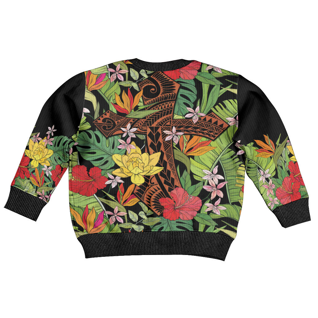 Mahalo Hawaii Ho'oponopono Pule Kid Ugly Christmas Sweater Polynesian Pattern Cross