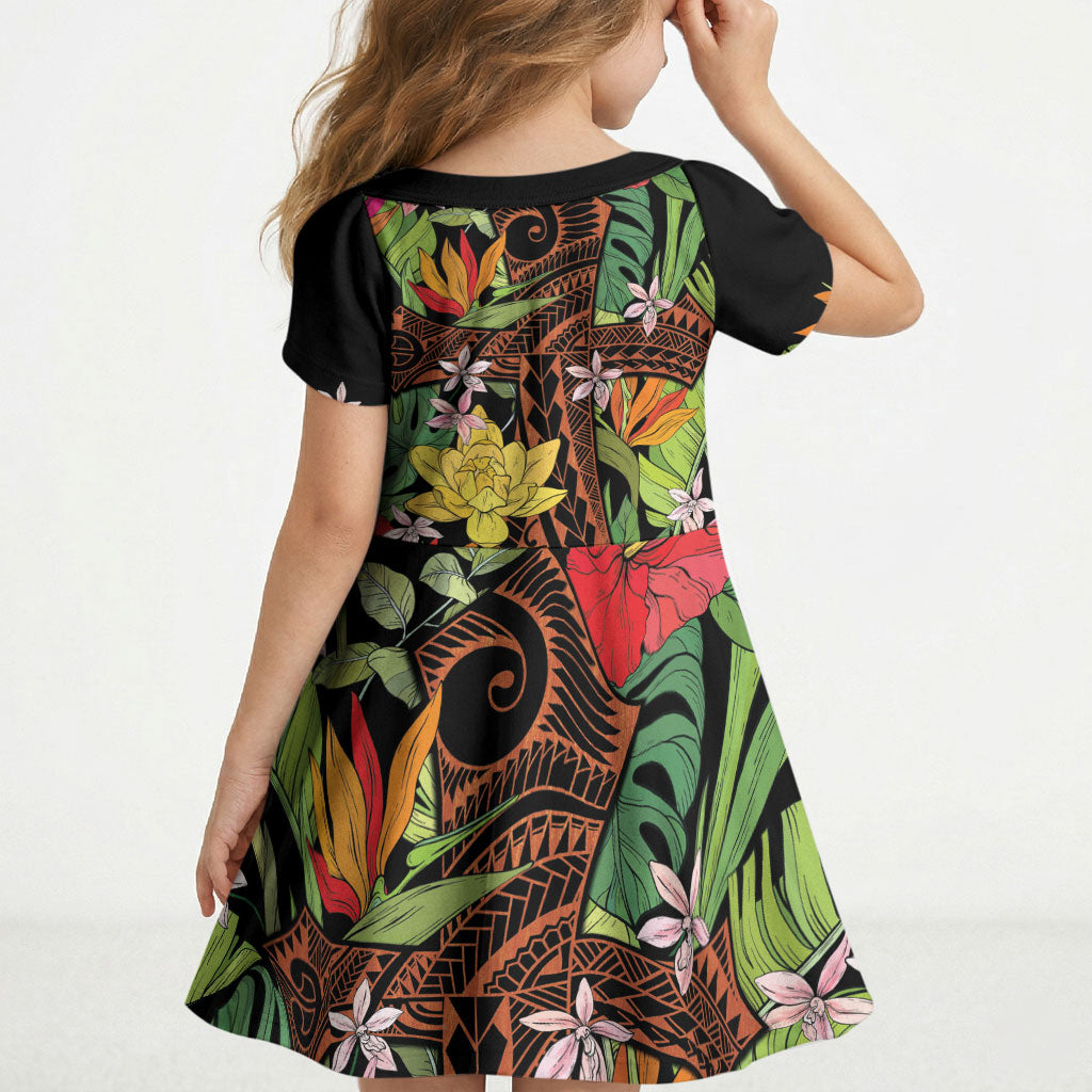 Mahalo Hawaii Ho'oponopono Pule Kid Short Sleeve Dress Polynesian Pattern Cross LT7 - Polynesian Pride