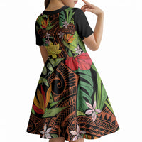 Mahalo Hawaii Ho'oponopono Pule Kid Short Sleeve Dress Polynesian Pattern Cross LT7 - Polynesian Pride