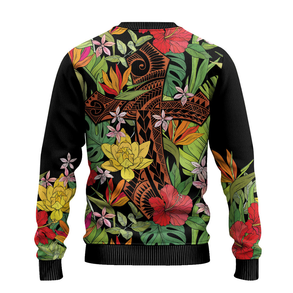 Mahalo Hawaii Ho'oponopono Pule Ugly Christmas Sweater Polynesian Pattern Cross