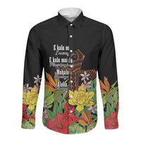 Mahalo Hawaii Ho'oponopono Pule Long Sleeve Button Shirt Polynesian Pattern Cross LT7 Unisex Black - Polynesian Pride