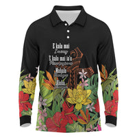 Mahalo Hawaii Ho'oponopono Pule Long Sleeve Polo Shirt Polynesian Pattern Cross LT7 Black - Polynesian Pride