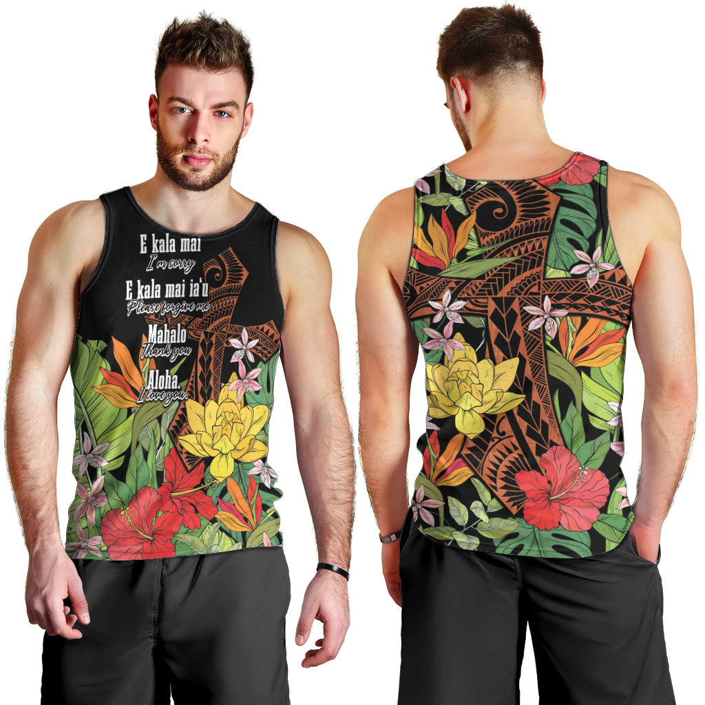 Mahalo Hawaii Ho'oponopono Pule Men Tank Top Polynesian Pattern Cross LT7 - Polynesian Pride