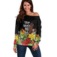 Mahalo Hawaii Ho'oponopono Pule Off Shoulder Sweater Polynesian Pattern Cross LT7 Women Black - Polynesian Pride