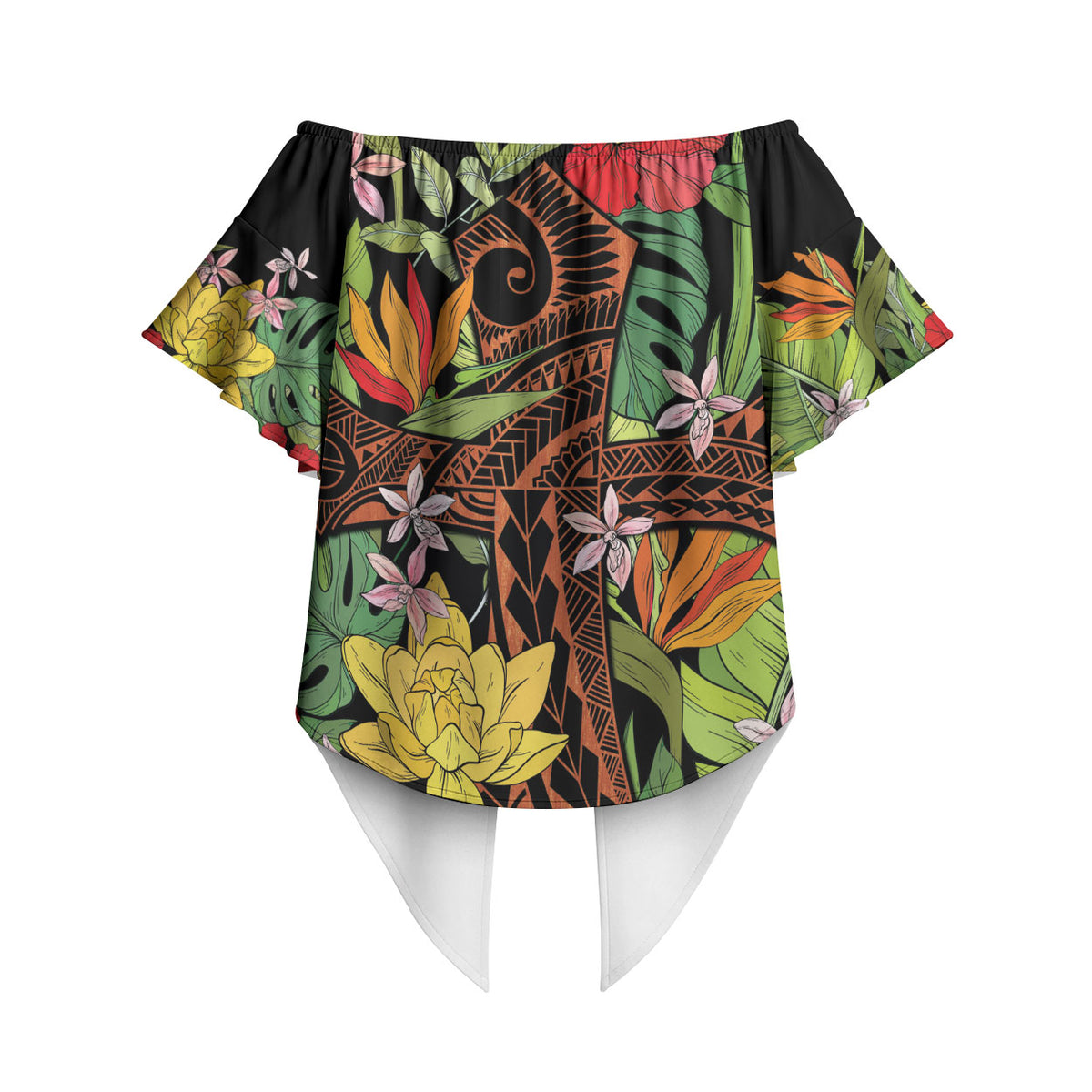 Mahalo Hawaii Ho'oponopono Pule Off Shoulder Wrap Waist Top Polynesian Pattern Cross LT7 - Polynesian Pride