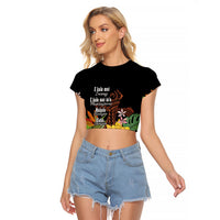 Mahalo Hawaii Ho'oponopono Pule Raglan Cropped T Shirt Polynesian Pattern Cross LT7 Female Black - Polynesian Pride