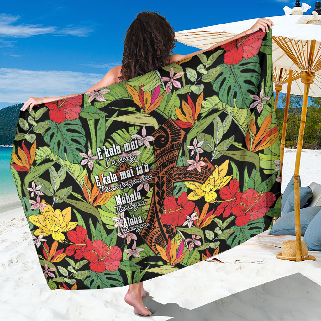 Mahalo Hawaii Ho'oponopono Pule Sarong Polynesian Pattern Cross LT7 One Size 44 x 66 inches Black - Polynesian Pride