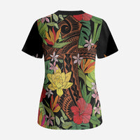 Mahalo Hawaii Ho'oponopono Pule Scrub Top Polynesian Pattern Cross LT7 - Polynesian Pride