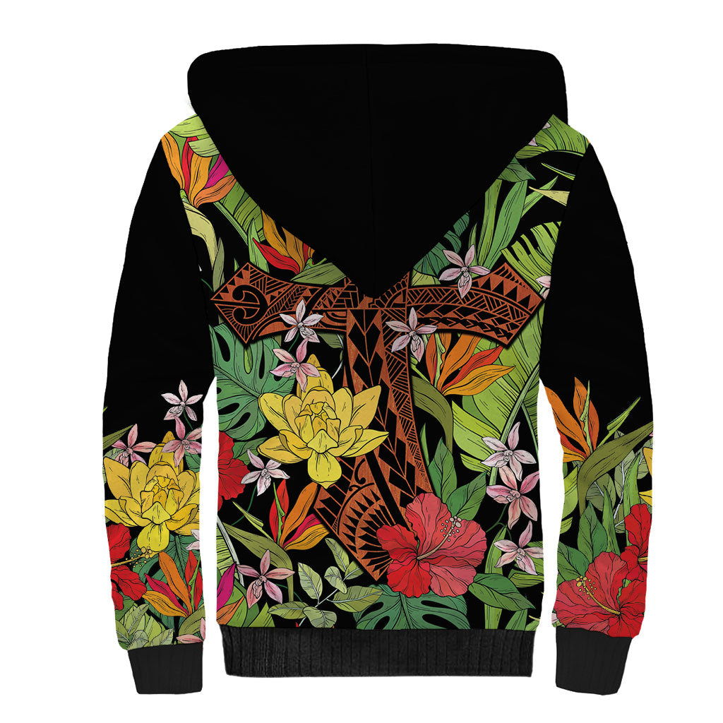 Mahalo Hawaii Ho'oponopono Pule Sherpa Hoodie Polynesian Pattern Cross LT7 - Polynesian Pride