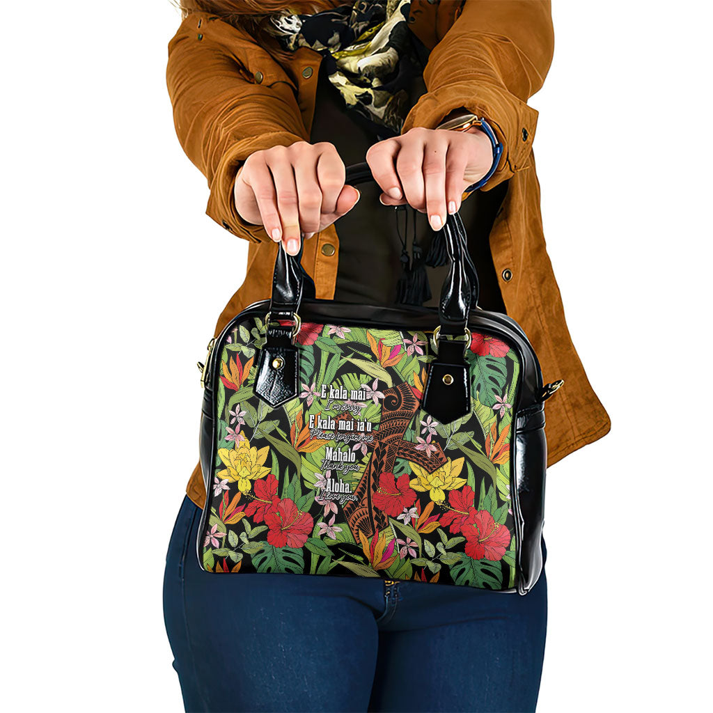 Mahalo Hawaii Ho'oponopono Pule Shoulder Handbag Polynesian Pattern Cross LT7 One Size Black - Polynesian Pride