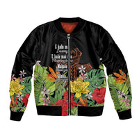 Mahalo Hawaii Ho'oponopono Pule Sleeve Zip Bomber Jacket Polynesian Pattern Cross LT7 Unisex Black - Polynesian Pride