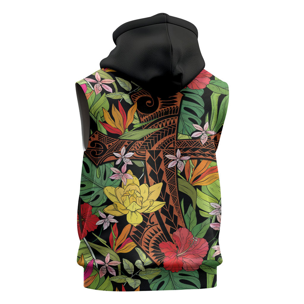 Mahalo Hawaii Ho'oponopono Pule Sleeveless Hoodie Polynesian Pattern Cross LT7 - Polynesian Pride