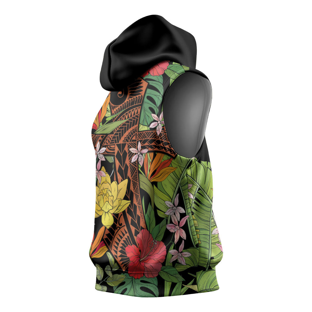 Mahalo Hawaii Ho'oponopono Pule Sleeveless Hoodie Polynesian Pattern Cross LT7 - Polynesian Pride