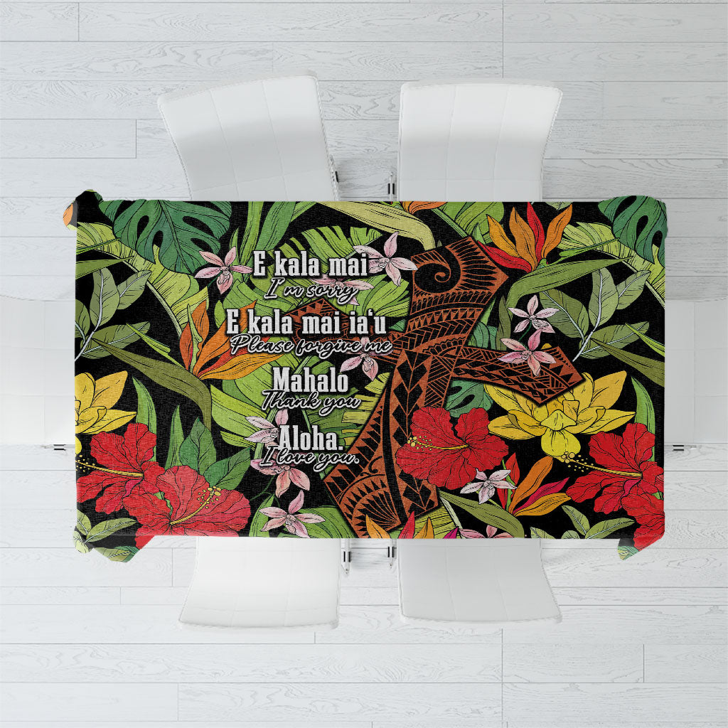 Mahalo Hawaii Ho'oponopono Pule Tablecloth Polynesian Pattern Cross LT7 Black - Polynesian Pride