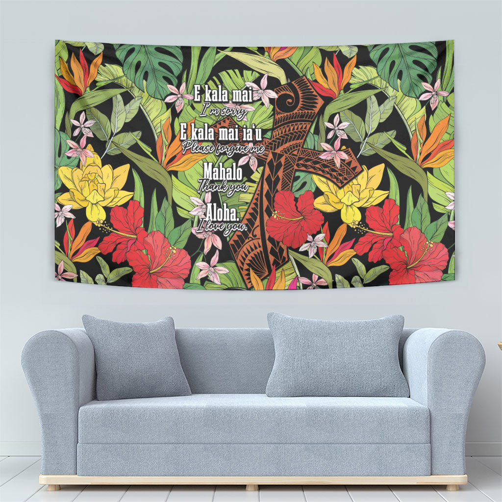 Mahalo Hawaii Ho'oponopono Pule Tapestry Polynesian Pattern Cross LT7 - Polynesian Pride