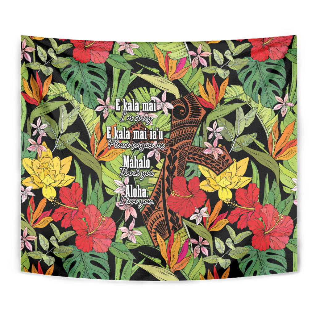 Mahalo Hawaii Ho'oponopono Pule Tapestry Polynesian Pattern Cross LT7 - Polynesian Pride