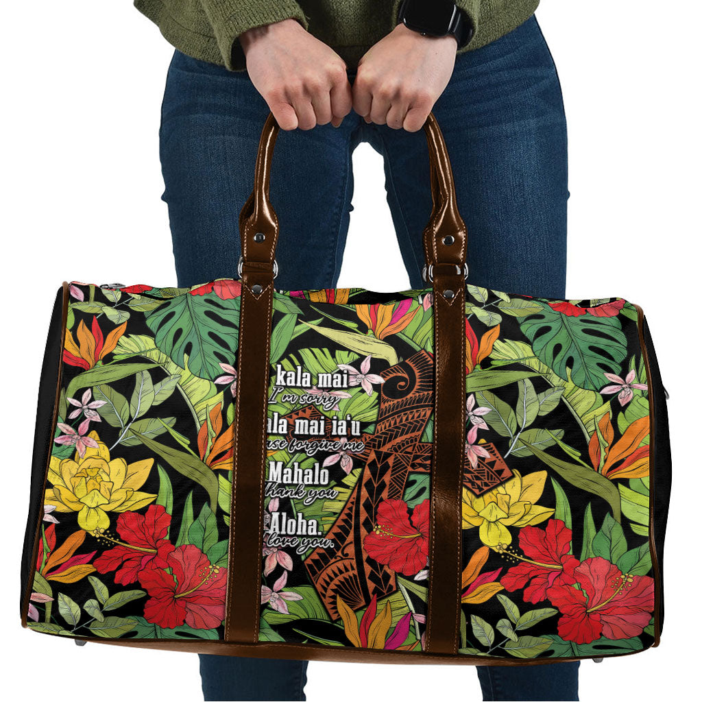 Mahalo Hawaii Ho'oponopono Pule Travel Bag Polynesian Pattern Cross LT7 Black - Polynesian Pride