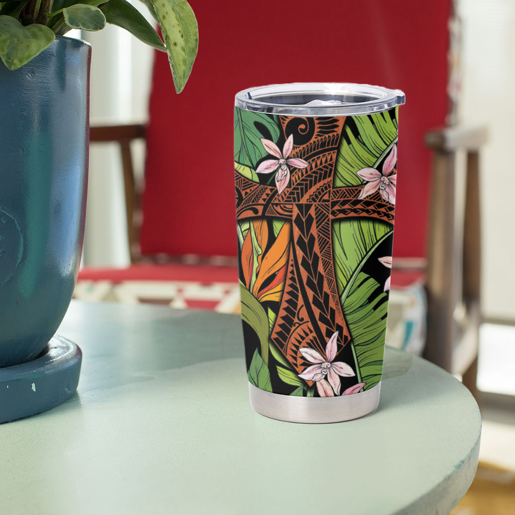 Mahalo Hawaii Ho'oponopono Pule Tumbler Cup Polynesian Pattern Cross LT7 - Polynesian Pride