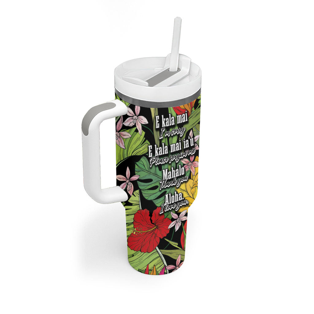Mahalo Hawaii Ho'oponopono Pule Tumbler With Handle Polynesian Pattern Cross LT7 - Polynesian Pride