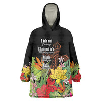 Mahalo Hawaii Ho'oponopono Pule Wearable Blanket Hoodie Polynesian Pattern Cross LT7 One Size Black - Polynesian Pride