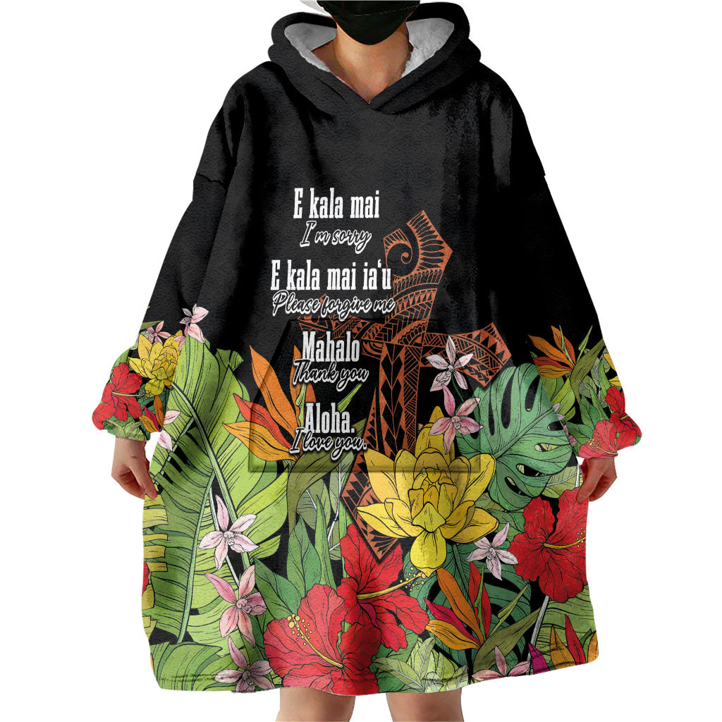 Mahalo Hawaii Ho'oponopono Pule Wearable Blanket Hoodie Polynesian Pattern Cross LT7 - Polynesian Pride