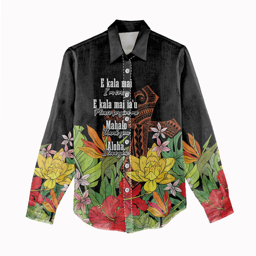 Mahalo Hawaii Ho'oponopono Pule Women Casual Shirt Polynesian Pattern Cross LT7 - Polynesian Pride