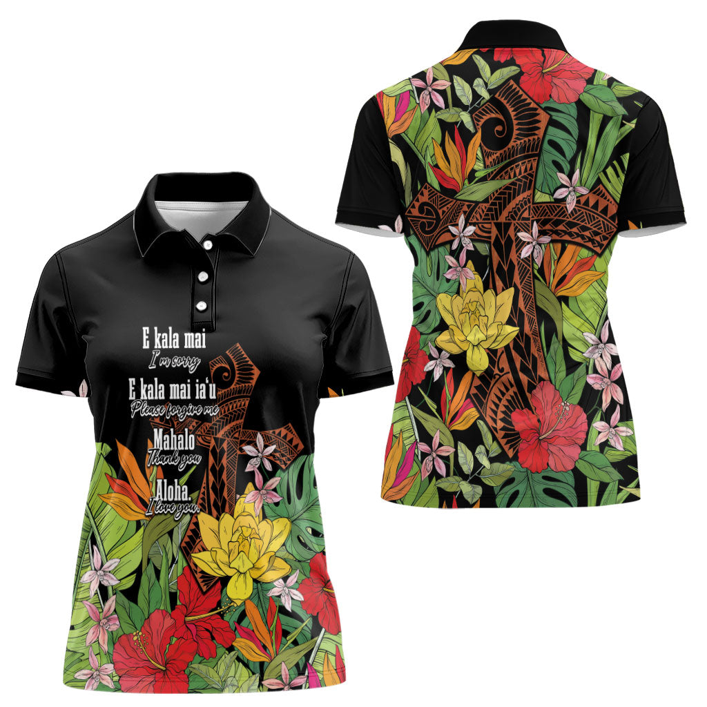 Mahalo Hawaii Ho'oponopono Pule Women Polo Shirt Polynesian Pattern Cross LT7 - Polynesian Pride
